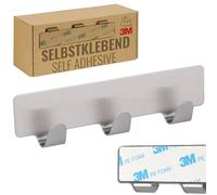 RICOO Ganchos Adhesivos Para Pared MH020-1, Colgador adhesivo pared con 3 Ganchos de Acero Inoxidable Ganchos pared para colgar Colgador Pared Adhesivo 12 x 3 x 1,7 cm 1 Pieza Plateado