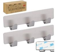 RICOO Ganchos Adhesivos Para Pared MH020-2 Colgador adhesivo pared con 3 Ganchos de Acero Inoxidable Ganchos pared para colgar Colgador Pared Adhesivo 12 x 3 x 1,7 cm Juego de 2, Plateado