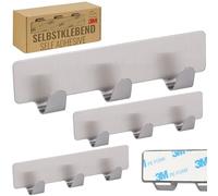 RICOO Ganchos Adhesivos Para Pared MH020-3, Acero Inoxidable 12 x 3 x 1,7 cm Juego de 3, Plateado