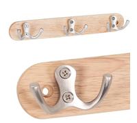 RICOO Patere Murale MH013 - Perchero de Pared Madera y Acero Inoxidable - Elegante y Moderna para Recibidores Habitaciones y Baños - 3 Colgadores 27x4x3,5 cm - Máxima Calidad.