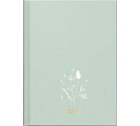 rido/idé Young Line Mini - Agenda de bolsillo, 2025, diseño de flores salvajes, 2 páginas = 1 semana, A6, 160 páginas, cubierta de lino, color verde menta