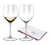 RIEDEL Performance Chardonnay - Copas de vino (2 unidades, 727 ml, cristal blanco, con gamuza limpiadora, 50 x 64 cm)