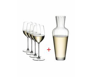 RIEDEL Set de 5 copas de vino blanco VERITAS Riesling/Zinfandel y decantador transparente