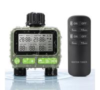 Riego Automatico Exterior para Jardín, Ordenador de riego de 2 Salidas | Riego Automático/manual/Programado, Resistencia al agua IP65, Indicador de Batería