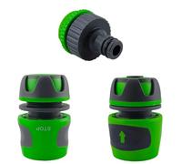 RIEGOPRO Pack Conectores de Riego para Manguera de Jardín Bicomponentes Antideslizantes - Conector Rápido + Conector Aquastop Antigoteo + Adaptador de Grifo (15mm)