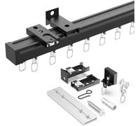 Riel para cortinas de techo de 406,4 cm, fabricado en aluminio y de color negro, apto para montaje en techo o pared