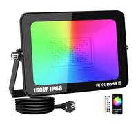 RIGIDON 1 x 150W Foco LED Exterior RGBW, 15000LM Proyector LED Colores | con Enchufe, APP Remoto Control, Multicolor, Minutero, Regulable, Impermeable Luz de Inundación para Fiesta, Terraza, Jardin