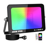 RIGIDON 1 x 200W Foco LED Exterior RGBW, 20000LM Proyector LED Colores | con Enchufe, APP Remoto Control, Multicolor, Minutero, Regulable, Impermeable Luz de Inundación para Fiesta, Terraza, Jardin