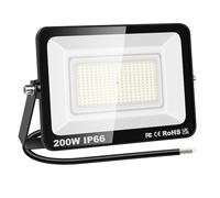 RIGIDON 1x 200W 20000lm focos led exterior, luz de seguridad, blanco frío | sin enchufe, IP66 impermeable, 6000K, proyector led exterior, para jardín patio plaza garaje terraza estadio obra