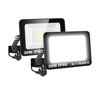 RIGIDON 2 Pcs Focos led exterior, 30W 3000LM foco exterior con enchufe, foco proyector led 6000K Blanco Frío IP66 impermeable luz de seguridad floodlight para Casa, Garaje, Patio, Jardín, Terraza