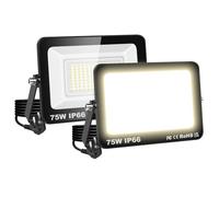 RIGIDON 2 Pcs Focos led exterior, 75W 7500LM foco exterior con enchufe, foco proyector led 3000K Blanco Neutro IP66 impermeable luz de seguridad floodlight para Casa, Garaje, Patio, Jardín, Terraza