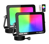 RIGIDON 2 x Foco LED Exterior RGB, 150W 15000LM foco inteligente LED con APP control, Proyector LED Cambio de Color Impermeable IP66 Luz de Inundación con Enchufe para Fiesta, Terraza, Jardin