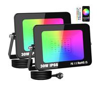 RIGIDON 2 x Foco LED Exterior RGB, 30W 3000LM foco inteligente LED con APP control, Proyector LED Cambio de Color Impermeable IP66 Luz de Inundación con Enchufe para Fiesta, Terraza, Jardin