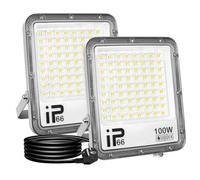 RIGIDON 2x 100W focos led exterior con enchufe, 10000lm IP66 impermeable | 6000K blanco, cable de 1 metros, proyector led, luz de seguridad, para jardín patio plaza garaje terraza estadio obra