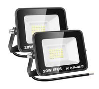 RIGIDON 2x 20W 2000lm focos led exterior, luz de seguridad, blanco frío | sin enchufe, IP66 impermeable, 6000K, proyector led exterior, para jardín patio plaza garaje terraza estadio obra