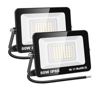 RIGIDON 2x 50W 5000lm focos led exterior, luz de seguridad, blanco neutro | sin enchufe, IP66 impermeable, 3000K, proyector led exterior, para jardín patio plaza garaje terraza estadio obra