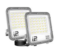 RIGIDON 2x 50W focos led exterior con enchufe, 5000lm IP66 impermeable | 6000K blanco, cable de 1 metros, proyector led, luz de seguridad, para jardín patio plaza garaje terraza estadio obra