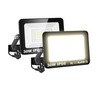 RIGIDON 2x Foco LED Exterior, 30W 3000LM Foco Proyector LED con Enchufe | 3000K Blanco Cálido, IP66 Impermeable, Iluminación de Seguridad, Reflector Floodlight para Jardín Patio Garaje Hof Terraza