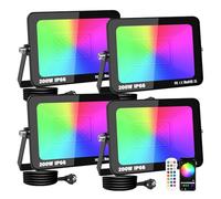 RIGIDON 4 x Foco LED Exterior RGBW, 200W 20000LM foco inteligente LED con APP control, Proyector LED Cambio de Color Impermeable IP66 Luz de Inundación RGB con Enchufe para Fiesta, Terraza, Jardin