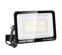 RIGIDON focos led exterior & interior con enchufe, 1x 200W 20000lm 6000K | blanco frío, seguridad, proyector led, Iluminacion, para jardín patio plaza garaje terraza estadio trabajo, IP66 impermeable