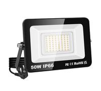 RIGIDON focos led exterior & interior con enchufe, 1x 50W 5000lm 3000K | blanco cálido, seguridad, proyector, Iluminacion, para jardín patio plaza garaje terraza estadio trabajo, IP66 impermeable
