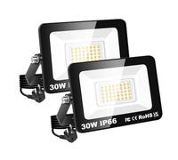 RIGIDON focos led exterior & interior con enchufe, 2x 30W 3000lm 3000K | blanco cálido, seguridad, proyector, Iluminacion, para jardín patio plaza garaje terraza estadio trabajo, IP66 impermeable