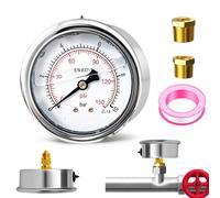 Riisoyu Manómetro Glicerina, Escala Dual 0-10 Bar/psi Caja de Acero Inoxidable Esfera de 63 mm Conexión Radial Conexión 1/4 BSP Precisión de 1,6 con 2 Reducción de la Articulación 3/8" y 1/2"