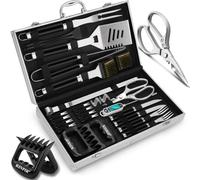 RINPIR Juego de 35 herramientas de parrilla con funda de aluminio para | Kit de accesorios para barbacoa de acero inoxidable, con tijeras, utensilios profesionales para parrilla