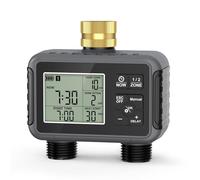RIOGOO Temporizadores de Grifo para Manguera de jardín Exterior, Temporizador programable para aspersores con retardo por Lluvia (2 Outlet Water Timer)