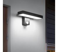 Riserva Aplique Pared Exterior con Sensor de Movimiento, 17W IP65 Lampara de Pared Exterior Negro 350° Rotación para Patio, Balcón, Terraza, Garaje, Jardín, 6500K Blanco Frío