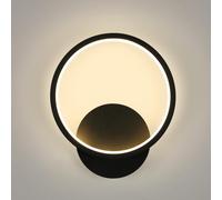 Riserva Aplique de Pared Interior Moderna, 12W Diseño Redondo Lámpara de pared LED, 3000K Luz Cálida, Apliques de Pared in Acrílico para Dormitorio, Estudio, Comedor, Pasillo, Escalera, Negro