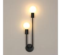 Riserva Aplique de Pared Interior Vintage E27, Lámpara de Pared Industrial Negra Metal para Dormitorio, Pasillo, Salón, Escalera, Hotel, 2 Luces, Lzquierda Baja, Derecha Alta