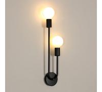 Riserva Lámpara de Pared Interior Negra, E27 Aplique de Pared Industrial Moderno Metal para Dormitorio, Comedor, Balcón, Pasillo, Escalera, Hotel, 2 Luces