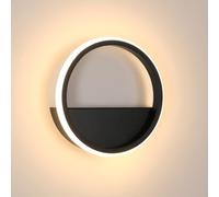 Riserva Lámpara de Pared LED, 12W Redondo Aplique Pared Interior, 3000K Blanco Cálido Luz de Pared Acrílico para Dormitorio, Cocina, Pasillo, Salón, Escaleras, Negro, Ø20cm
