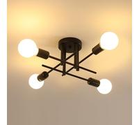 Riserva Lámpara de Techo Industrial, E27 Lámparas de Araña Negro Modernas de Metal para Dormitorio, Salón, Comedor, Pasillo, Vestíbulo, Balcón, 4 Luz