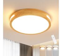 Riserva Lámpara de Techo LED Madera, 64W Plafon LED Techo Redondo Regulable con Mando, 3000K-6500K luz de Techo para Dormitorio, Salón, Cocina, Comedor, Balcón, Pasillo, 40cm