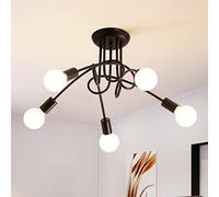 Riserva Lámpara de Techo Moderna, 5 Luces E27 Lamparas de Techo Retro Vintage, Luz de Techo de Metal, Negro Lámpara de Araña Industrial para Salón Dormitorio Cocina Blanco Comedor (Sin Bombilla)