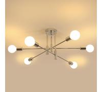 Riserva Lámpara de Techo Modernas, 6 Luces E27 Luz de Techo Industrial Cromo Metal para Dormitorio, Sala de Estar, Cocina, Comedor, Pasillo, Balcón, Forma DIY