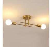 Riserva Lámparas de Techo Vintage, E27 2 Luces Lámpara de Araña Industrial Oro, Ángulo Ajustable de 180° para Dormitorio, Salón, Comedor, Pasillo, Entrada, Balcón