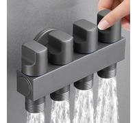 Risveglio Válvula angular de latón con 1 entrada y 4 salidas, distribuidor de agua, divisor de 4 vías, llave de inodoro para lavadora, adaptador de grifo de conexión múltiple, color plateado