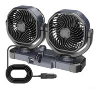 Risveglio Ventilador de coche de doble cabezal con giro automático de 12 V y 24 V, potente dispositivo de refrigeración para cabina de camión, ventilador eléctrico silencioso de circulación de aire