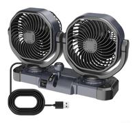 Risveglio Ventilador de coche de doble cabezal con giro automático de 12 V y 24 V, potente dispositivo de refrigeración para cabina de camión, ventilador eléctrico silencioso de circulación de aire