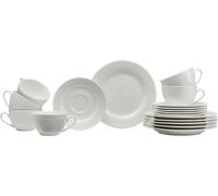 Ritzenhoff & Breker Sofia - Juego de café de 18 piezas, platos de postre (20 cm) y tazas con platillos (220 ml) para 6 personas, juego de café con relieve fino acanalado, vajilla fina de porcelana,