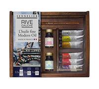 Rive Gauche Oil Wooden Box Set by Sennelier, Includes 12-10ml Tubes and Accessories (10-130330-00)