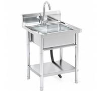RiveraSink Fregadero Inox Autoportante 50x50 cm 1 Cubeta Exterior | Acero Inoxidable, Salpicadero Trasero, Grifo Incluido, 1 Cubeta Amplia, Patas Regulables, Kit de Desagüe, Uso Exterior