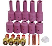 RIVERWELD 19pcs Lente de gas TIG 45V24 10N22 (1,0 mm) 45V25 10N23 (1,6 mm) 45V26 10N24 (2,4 mm) 45V27 10N25 (3,2 mm) Taza de cerámica 54N14 No.8 54N15 54N16 No.6 54N17 No.5 para WP 17 1 8 26