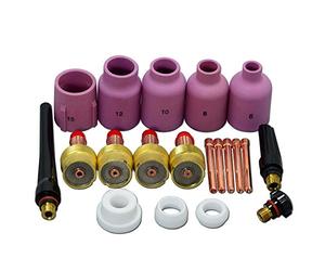 RIVERWELD Cuerpos de pinza de lente de gas TIG 10N 45V Boquilla de alúmina Copas de cerámica Jumbo Diámetro grande 57N75 57N74 53N88 53N87 Kit para soplete de soldadura DB SR WP 17 18 26,20pcs