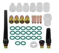 RIVERWELD Lente de gas corta TIG 17GL040 10N22S, 17GL116 10N23S, 17GL332 10N24S, 17GL18 10N25S, copas de vidrio boquilla de cuarzo transparente SR WP 17 18 26 antorcha de soldadura TIG, 39pcs