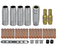 RIVERWELD MB15 15AK Punta de contacto M6 0,8 mm y 0.035 0,9 mm y soporte de puntas difusor y copa protectora y para antorcha de soldadura MIG 33 piezas