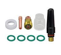 RIVERWELD TIG 9pcs Achaparrado Lente de gas Cuerpo de coleta 17GL332 10N24S 2.4 mm Copa de vidrio No.7 Tig Aislante de lente de gas 17GLG20 TIG Tapa trasera 57y03 Kit variado para SR WP 17 18 26